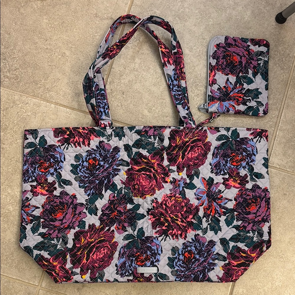 Vera Bradley Floral Tote Bag with Matching Pouch